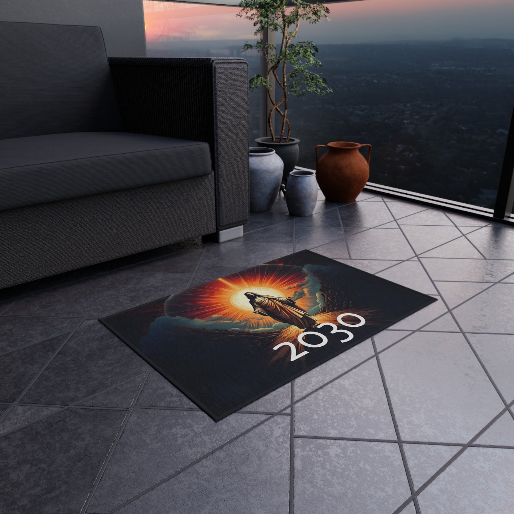 Inspirational Outdoor Rug with Jesus Design - Perfect for Patios and Gatherings