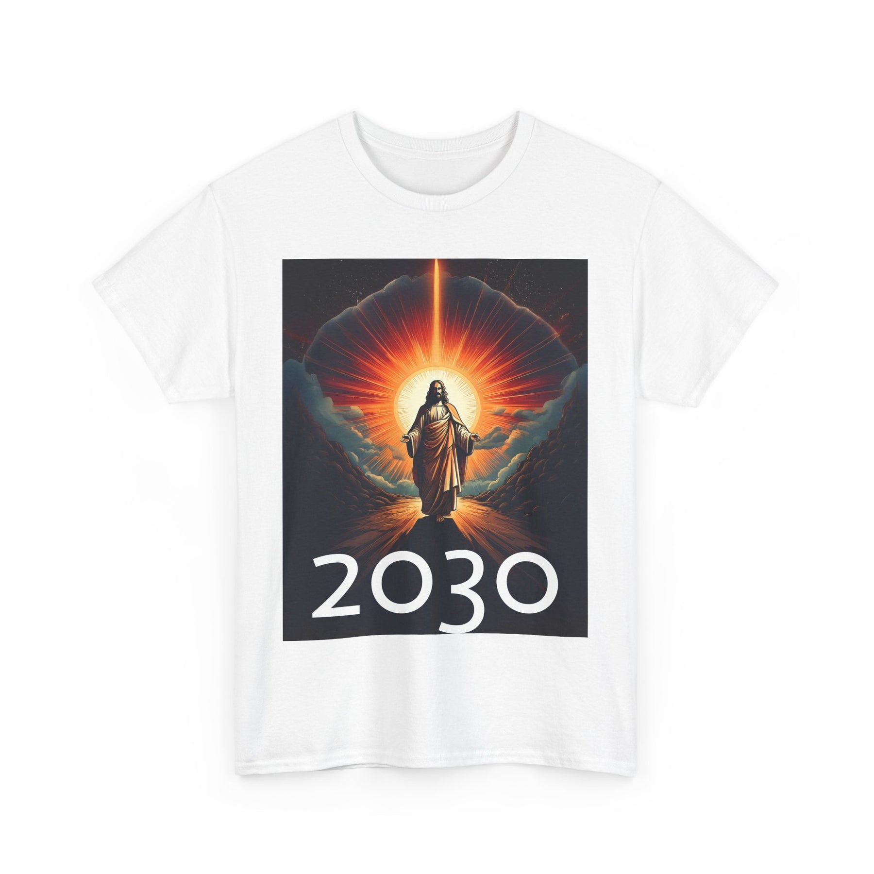 Unisex Heavy Cotton Tee - Christ 2030 Vintage Graphic Tee with QR Codes