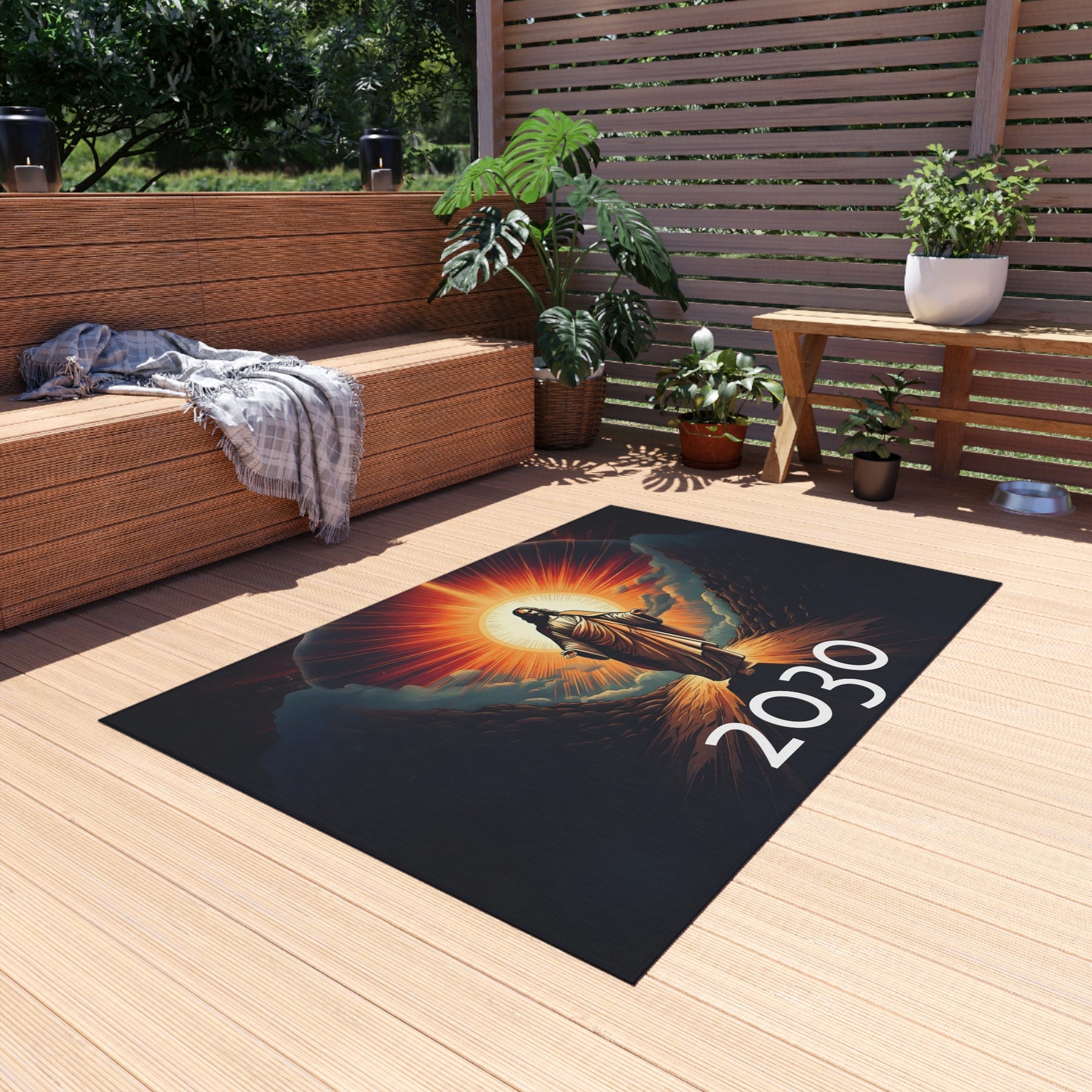 Inspirational Outdoor Rug with Jesus Design - Perfect for Patios and Gatherings
