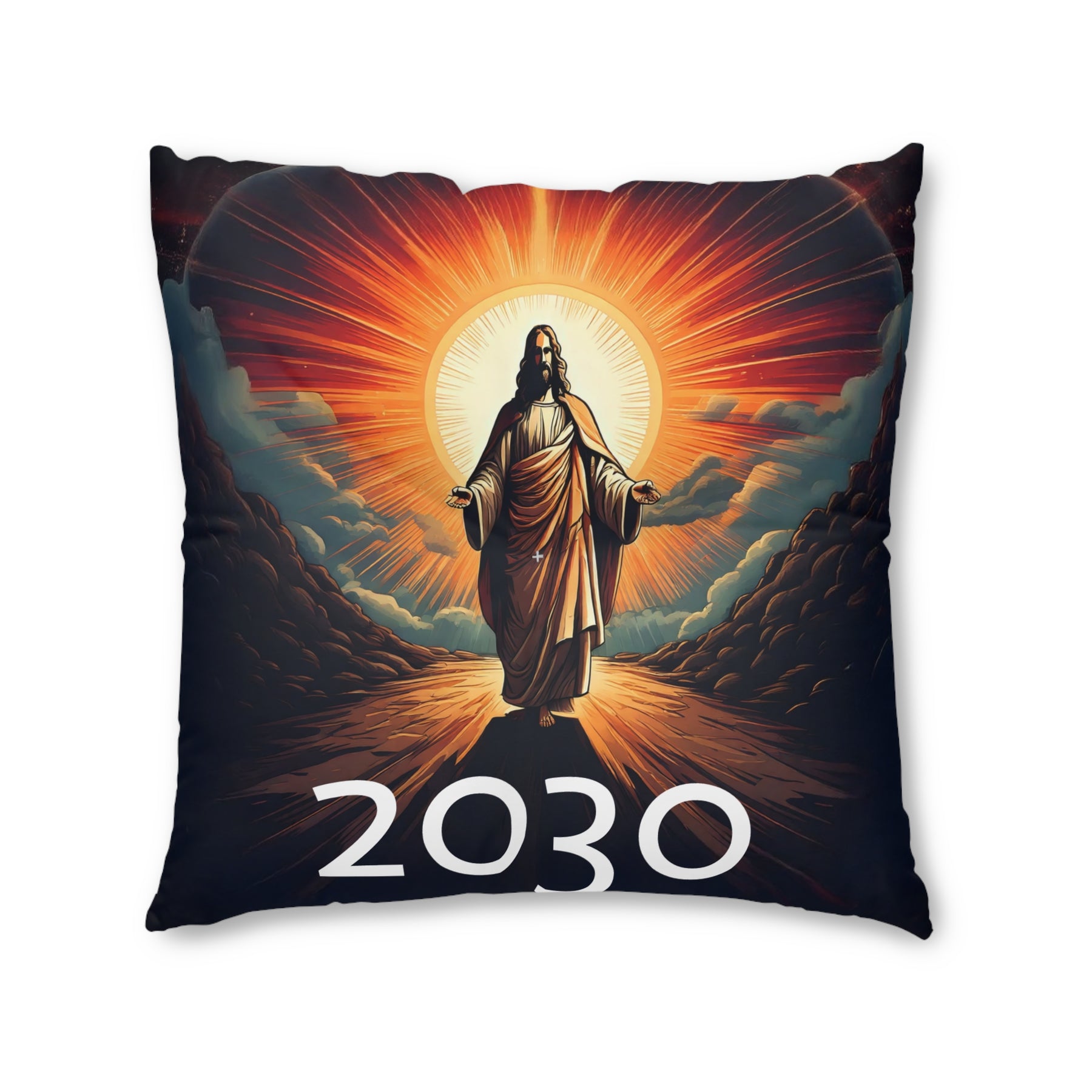 Inspirational Tufted Floor Pillow with Jesus Design - 2030 Vision Decor
