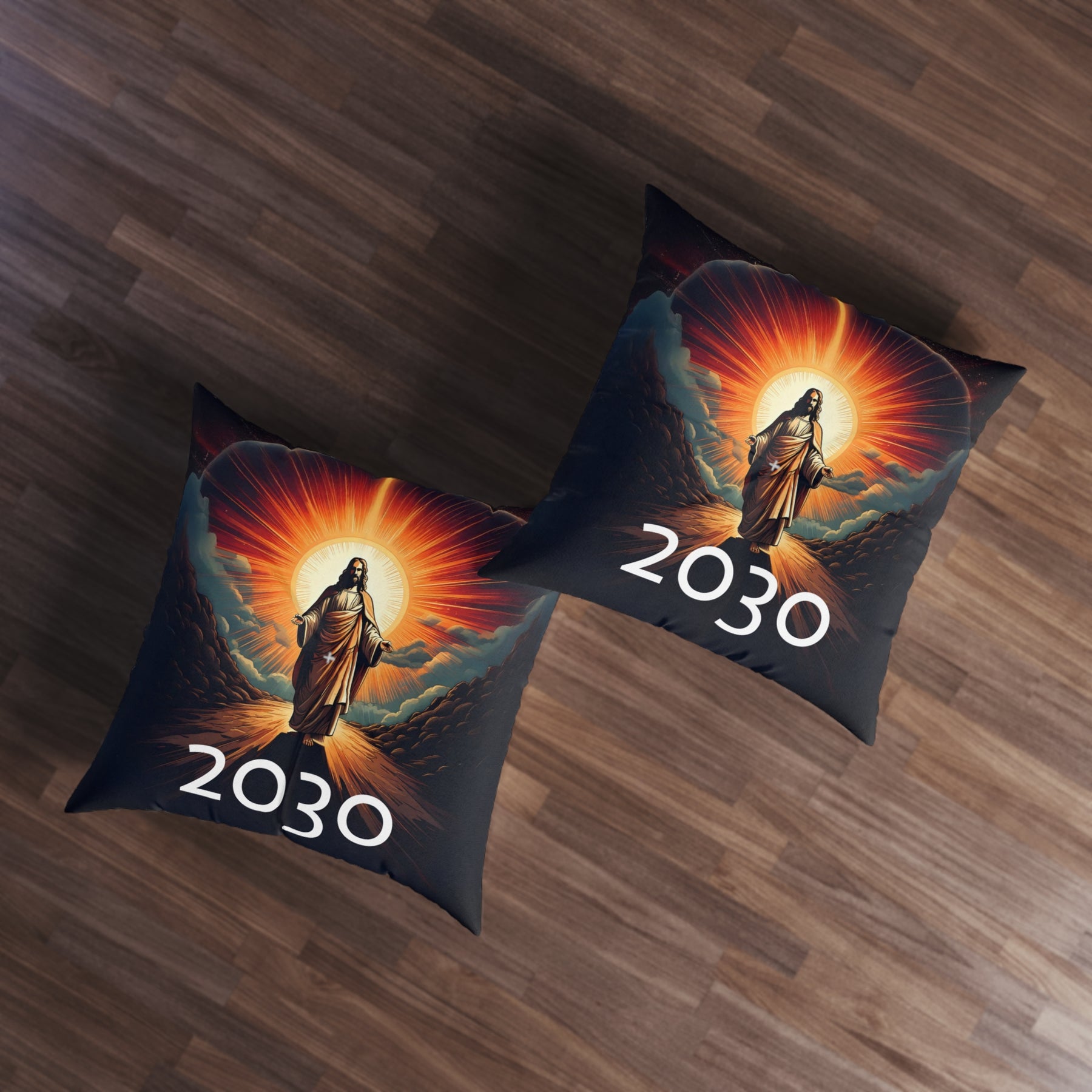 Inspirational Tufted Floor Pillow with Jesus Design - 2030 Vision Decor