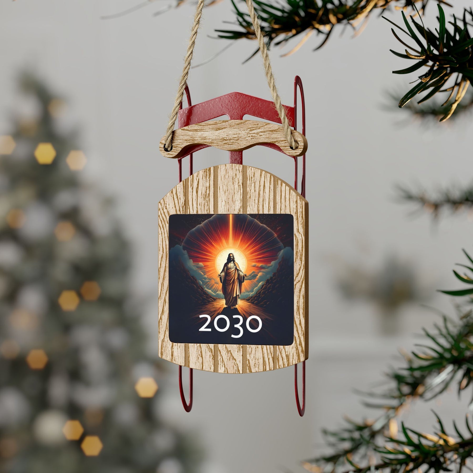 Rustic Sled Ornament with 2030 Design - Perfect for Winter Celebrations and Holiday Decor
