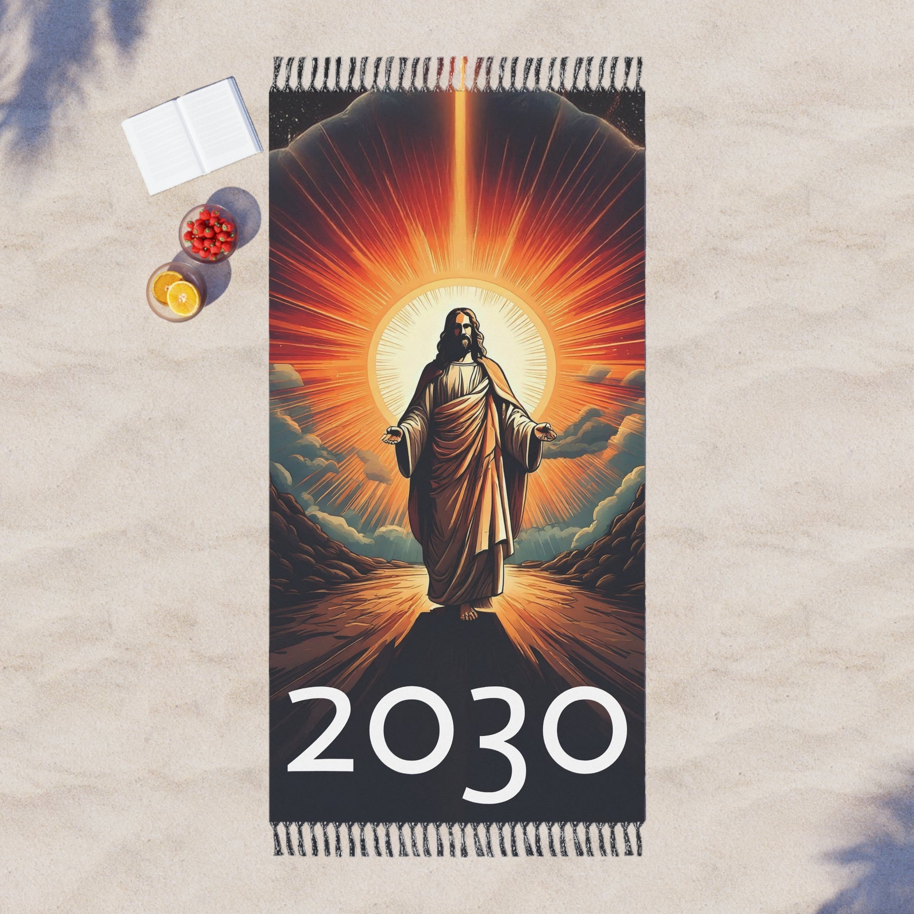Boho Beach Towel - Christ 2030 Design for Relaxation and Faith