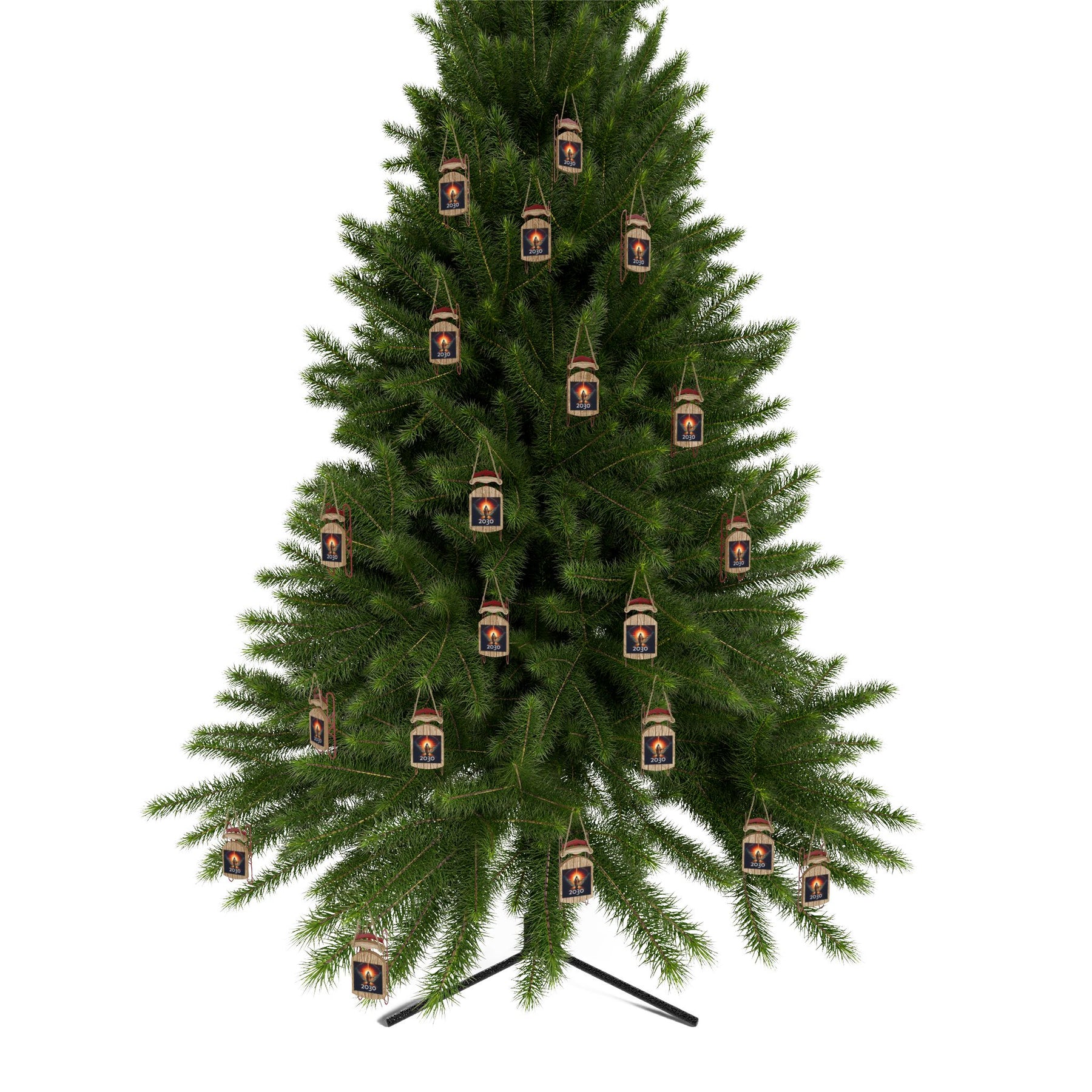 Rustic Sled Ornament with 2030 Design - Perfect for Winter Celebrations and Holiday Decor