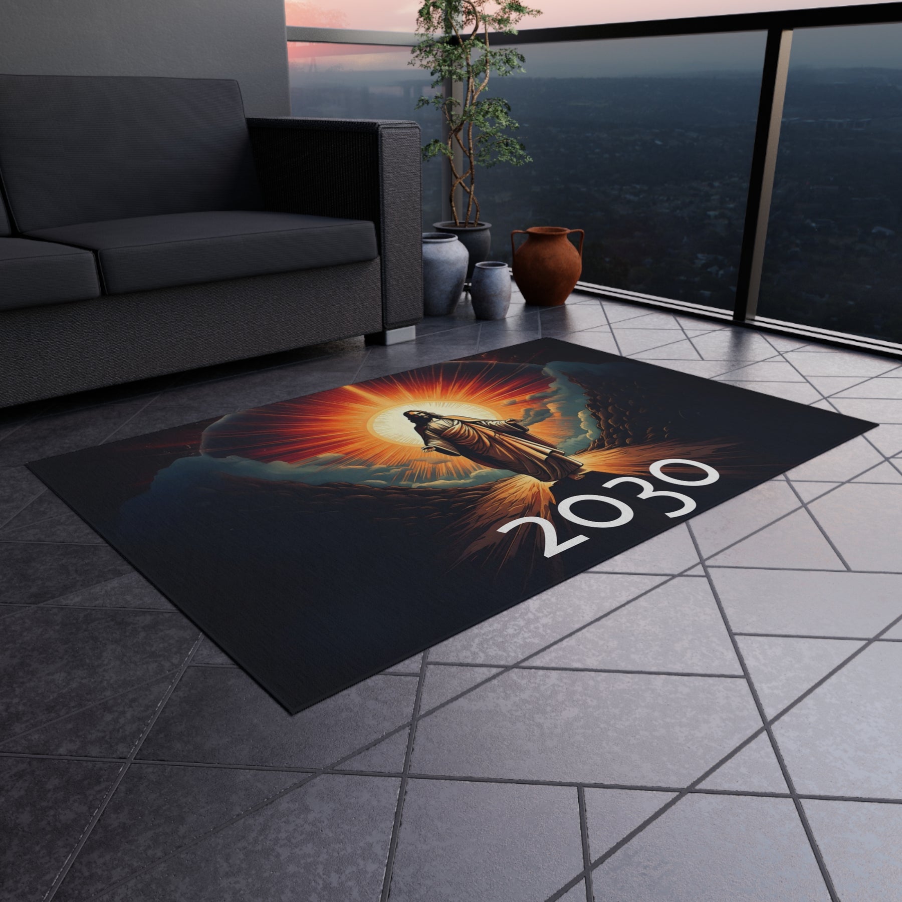 Inspirational Outdoor Rug with Jesus Design - Perfect for Patios and Gatherings