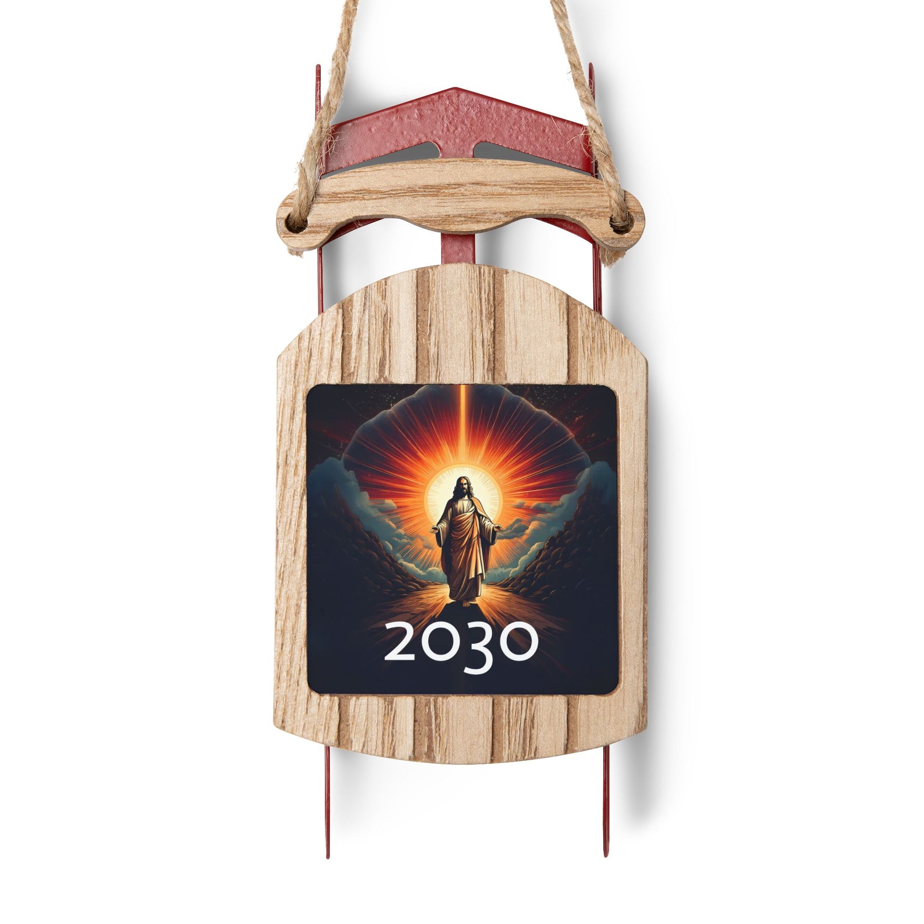 Rustic Sled Ornament with 2030 Design - Perfect for Winter Celebrations and Holiday Decor