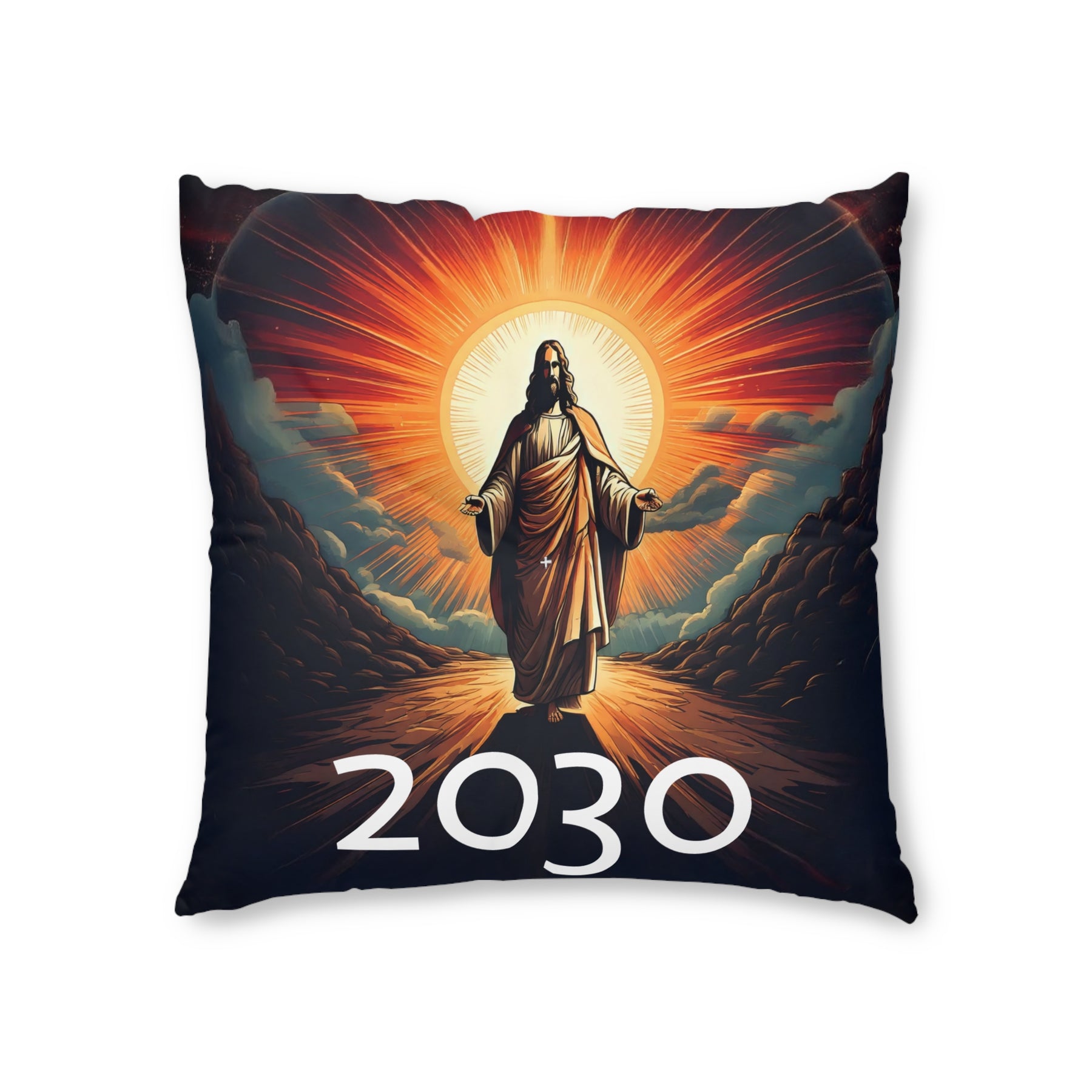 Inspirational Tufted Floor Pillow with Jesus Design - 2030 Vision Decor