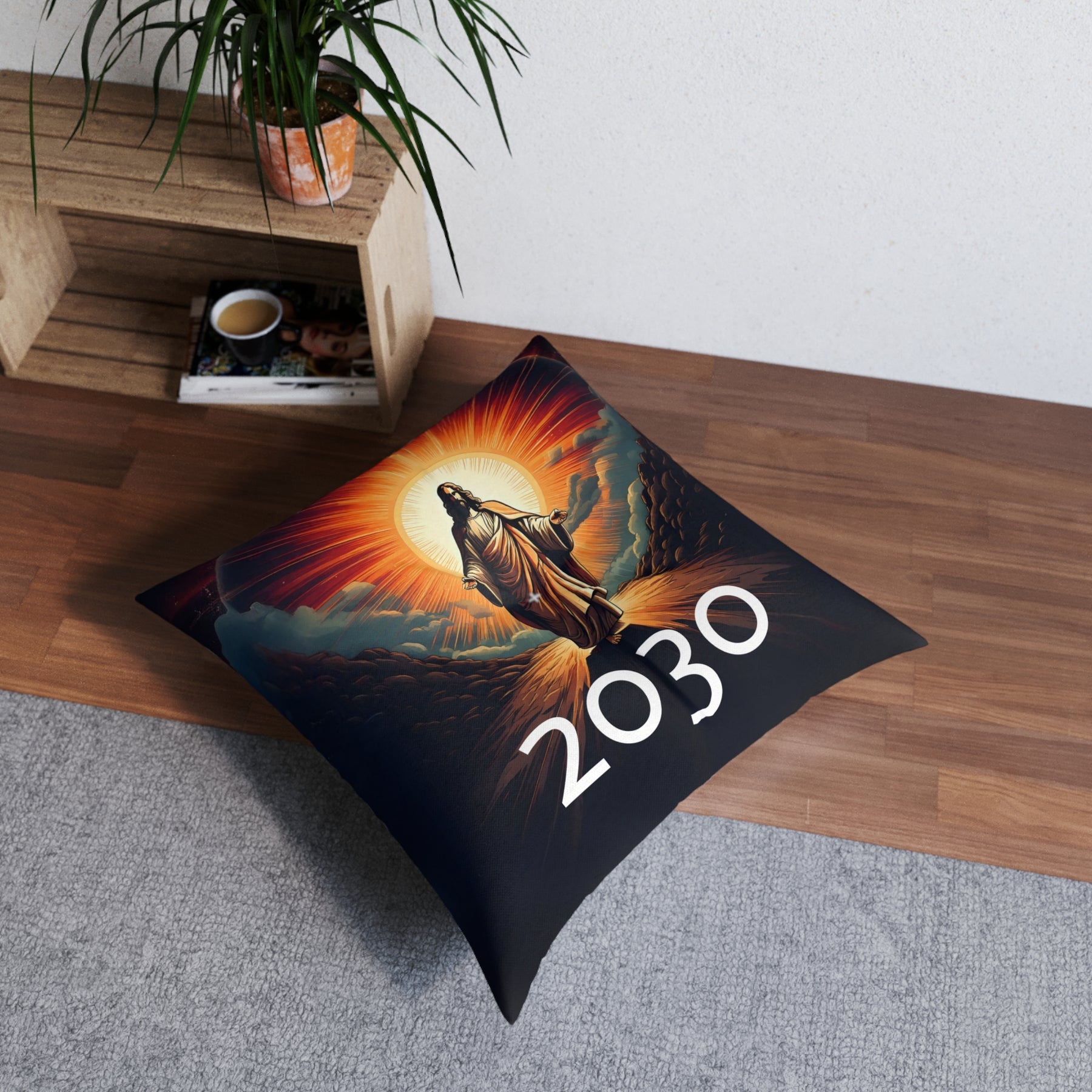 Inspirational Tufted Floor Pillow with Jesus Design - 2030 Vision Decor