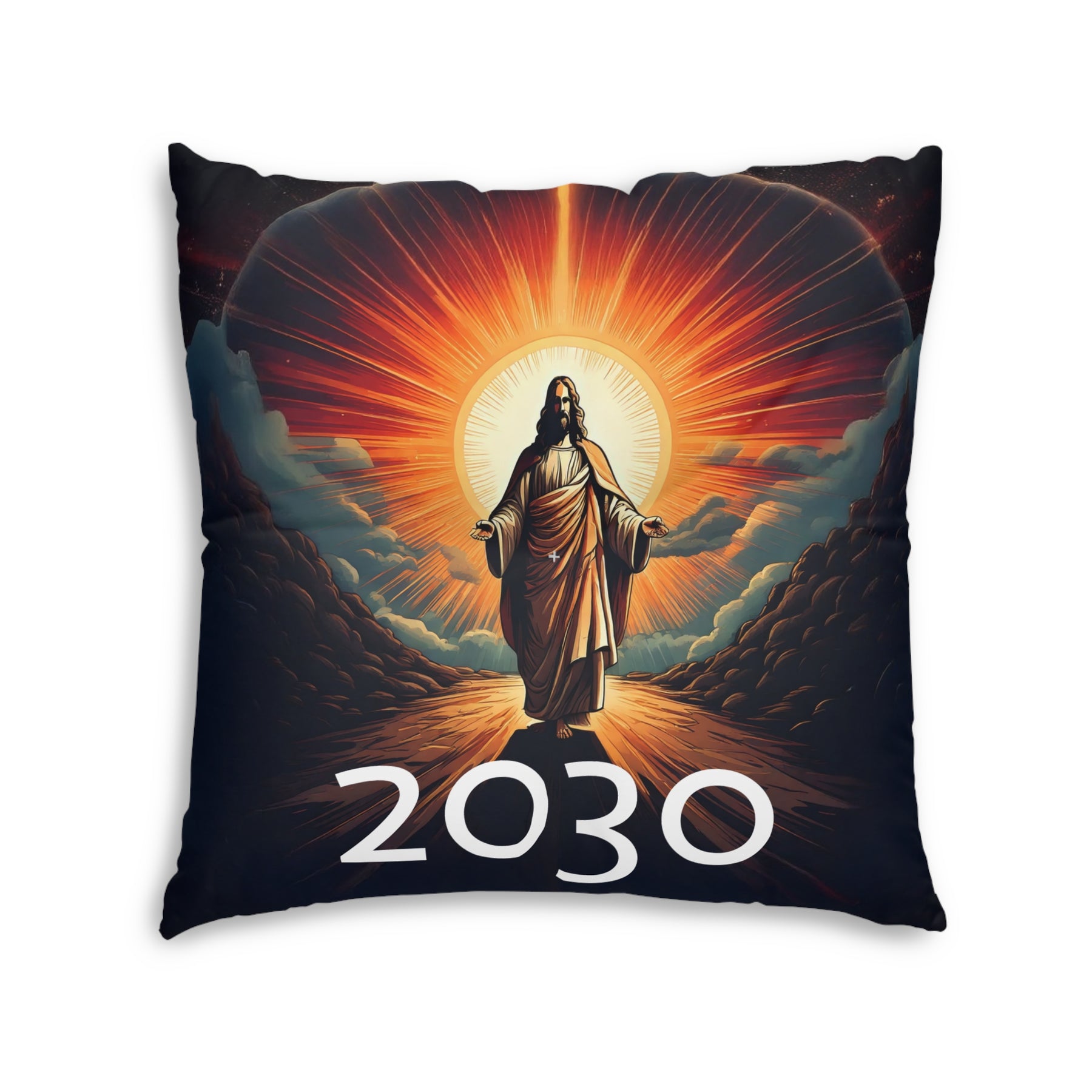 Inspirational Tufted Floor Pillow with Jesus Design - 2030 Vision Decor