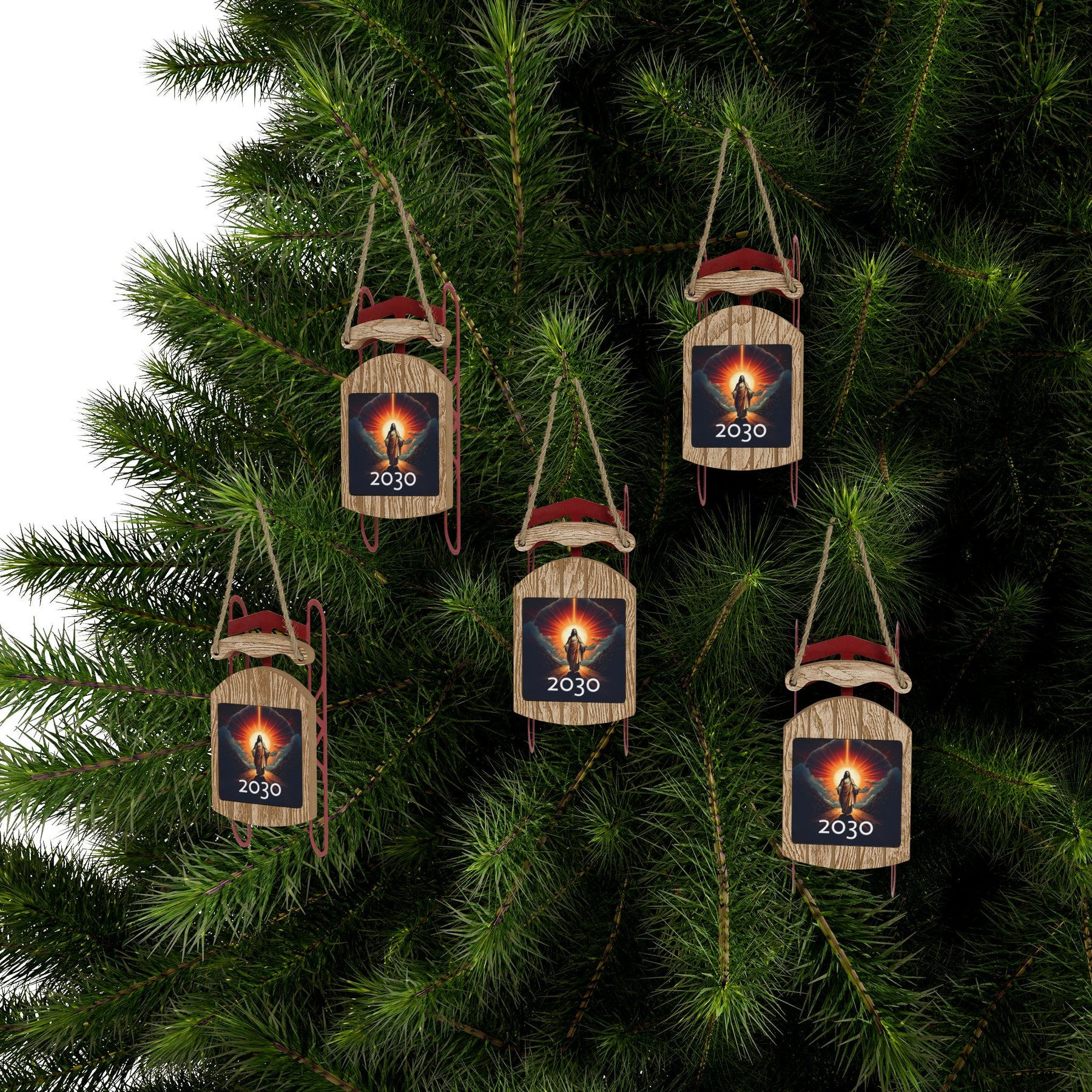Rustic Sled Ornament with 2030 Design - Perfect for Winter Celebrations and Holiday Decor