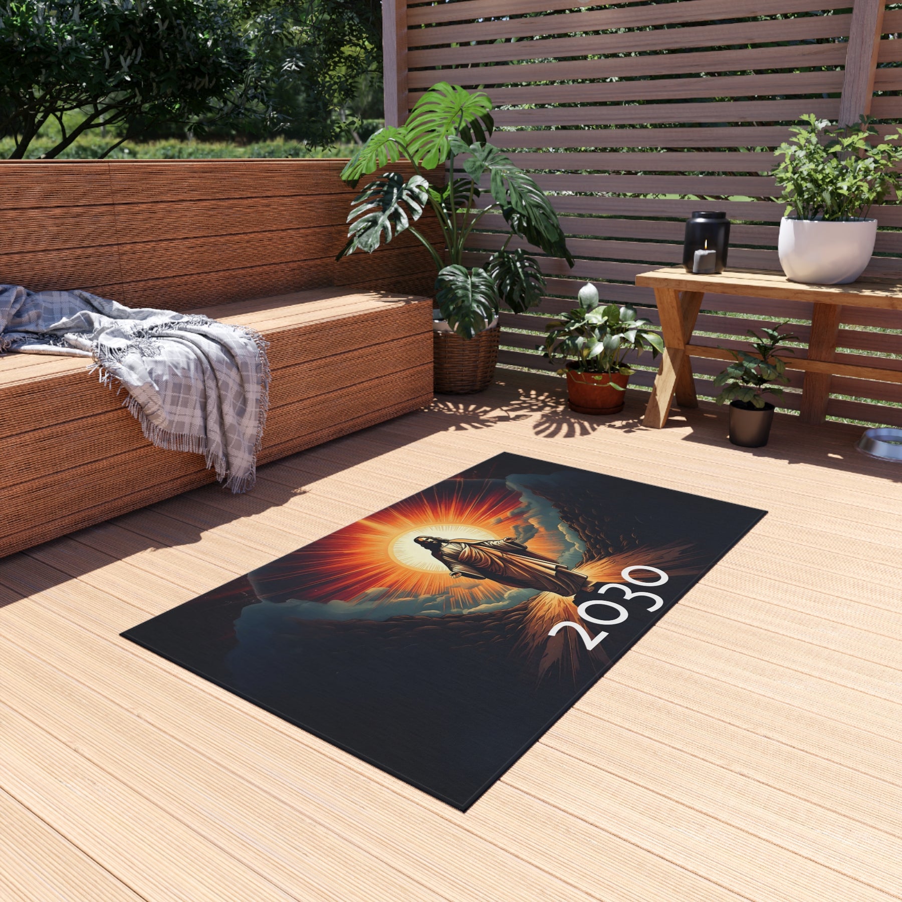 Inspirational Outdoor Rug with Jesus Design - Perfect for Patios and Gatherings