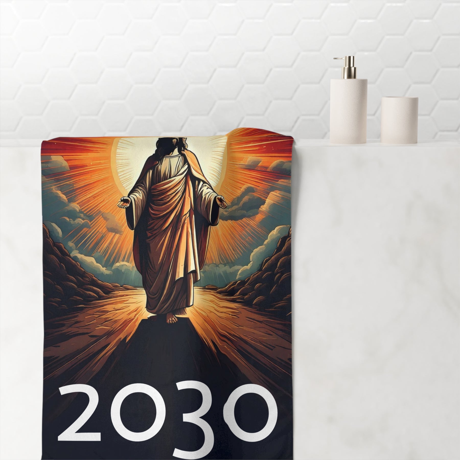 Inspirational Mink-Cotton Towel with Jesus Design - 2030 Vision