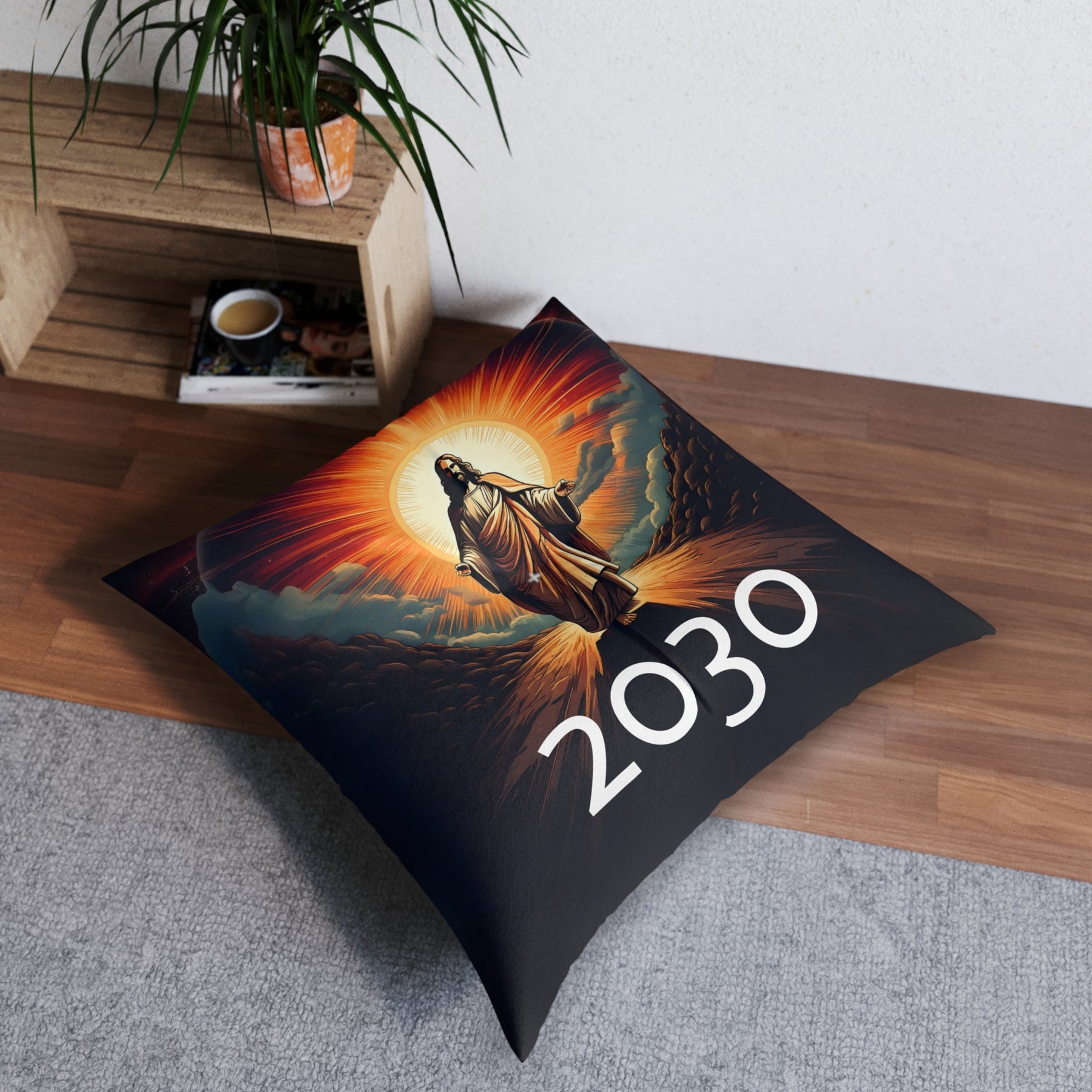 Inspirational Tufted Floor Pillow with Jesus Design - 2030 Vision Decor
