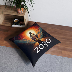 Inspirational Tufted Floor Pillow with Jesus Design - 2030 Vision Decor